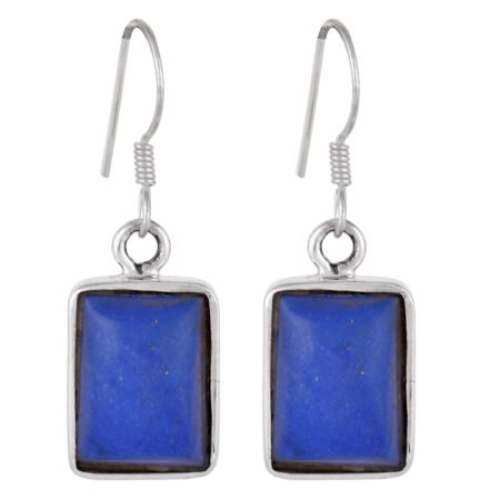 92.5 Sterling Silver Earrings Square Lapis Lazuli Hook Earrings