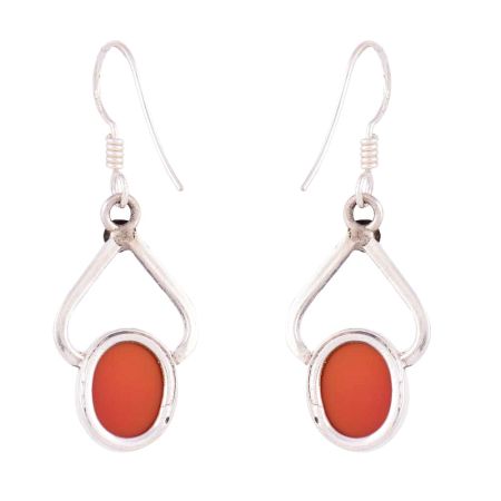 92.5 Sterling Silver Earrings Oval  Carnelian Hook Earrings