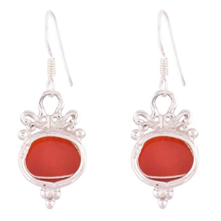 92.5 Sterling Silver Earrings Big Carnelian Crown Design  Earrings