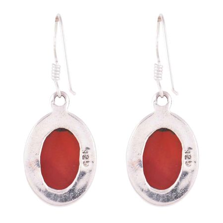 92.5 Sterling Silver Earrring Red Jade Stone Hook Earring