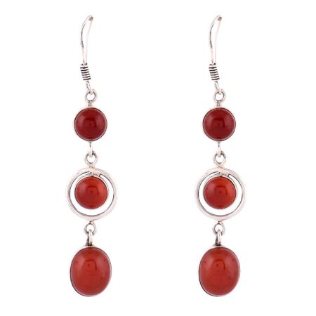 92.5 Sterling Silver Earrings Red Chalcedony Dangler Earrings