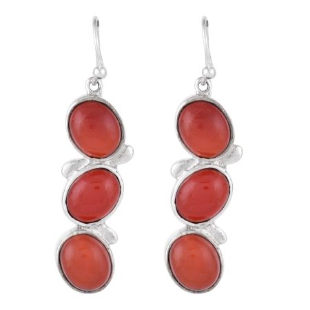 92.5 Sterling Silver Earring Red Jade Focal Stones Dangler Earring