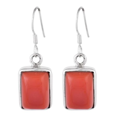 92.5  Sterling Silver Earrings Square Red Carnelian  Natural Stone Earrings