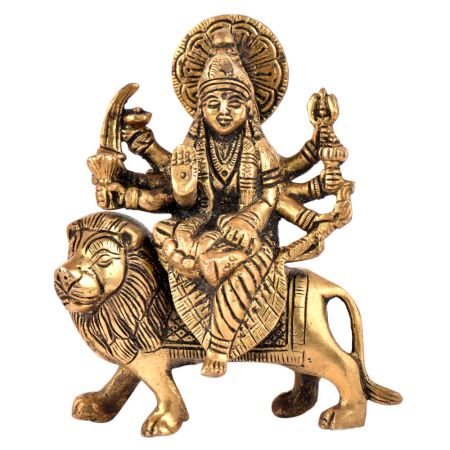 Brass Durga Statue Tranquil Durga Rides Her Fierce Vahana