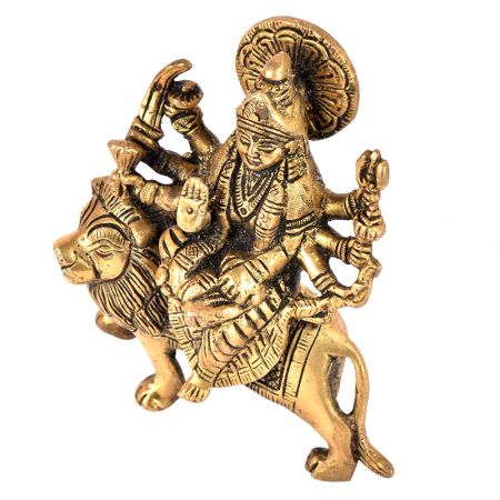 Brass Durga Statue Tranquil Durga Rides Her Fierce Vahana