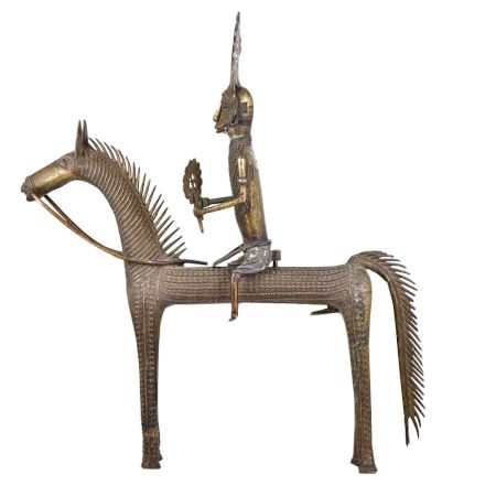 Brass Tribal Statue Of Warrior On Back Horse