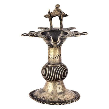 Handcrafted Ethnic Brass Oil Lamp Diya Deepak With StandÂ With Peacock Figurines