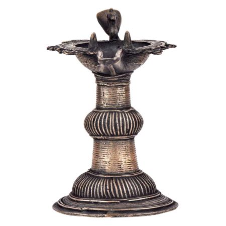 Handmade Brass Oil Lamp Tribal Craft Peacock Engraved Design