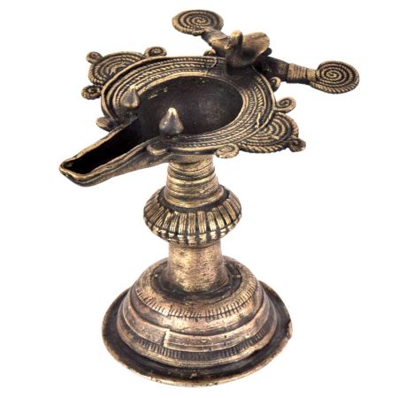 Brass Traditional Oil Lamp Peacock Figurine On Top