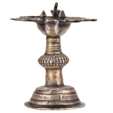 Brass Traditional Oil Lamp Peacock Figurine On Top