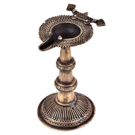 Brass Oil Lamp Rare Handcrafted Deepak With Detailed Engravings