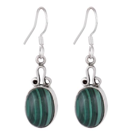 92.5 Sterling Silver Earrings  Green Malachite Drop Earrings