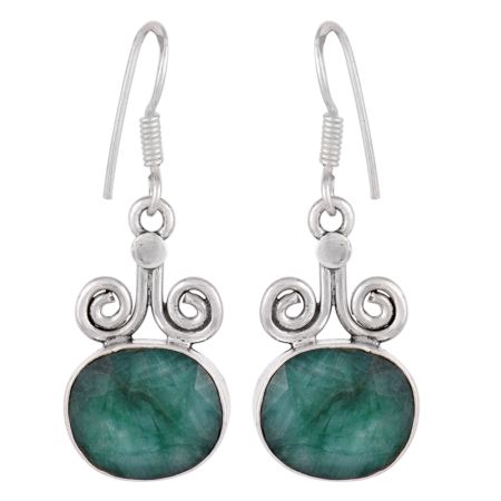 92.5 Sterling Silver Earring Green Jade Wire Hook Earrings