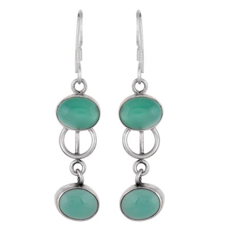 92.5 Sterling Silver Earrings Natural Green Aventurine