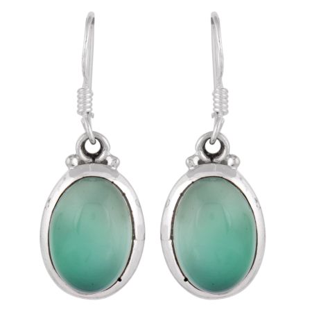 92.5 Sterling Silver Earrings Single Green Onyx Teardrop Hook Earrings