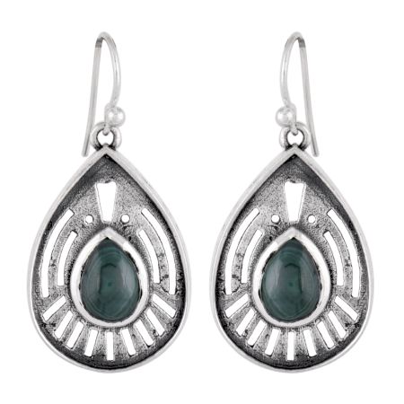 92.5 Sterling Silver Earrings Green Malachite Big Tear Drop Earings