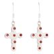 92.5 Sterling Silver Earrings Red Garnet Cross Hanging Earrings