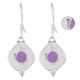 92.5 Sterling Silver Earrings Amethyst  Round Framed Hook Earrings