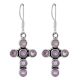 92.5 Sterling Silver Earrings Amethyst Cross Design Dangle Earrings