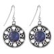 92.5 Sterling Silver Earrings Round Lapis Lazuli Floral Carvings Danglers