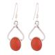 92.5 Sterling Silver Earrings Oval  Carnelian Hook Earrings