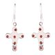92.5 Sterling Silver Earring Red Jade Cross Design Dangle Earrings