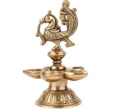 Brass Oil Lamp with Engraved Peacock Design