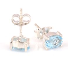 92.5 Sterling Silver Earrings Semi Precious Aquamarine Gemstone Stud Earrings