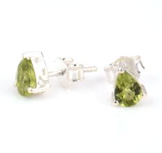 92.5 Sterling Silver Earrings Semi Precious Green Chyrsolite Gemstone Stud Earrings