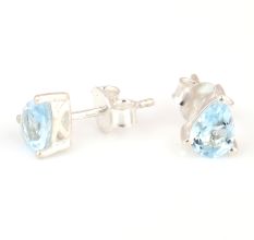 92.5 Sterling Silver Earrings Blue Jade Crystal Stud Earrings