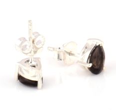 92.5 Silver Sterling Earrings Black Onyx Cut Stone Stud Earrings