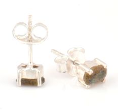 92.5 Sterling Silver Minimal Earrings  Grey Jade Cut Stone Stud Earrings