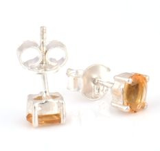92.5 Sterling Silver Earrings Peach Crystal  Cut Stone Stud Earrings