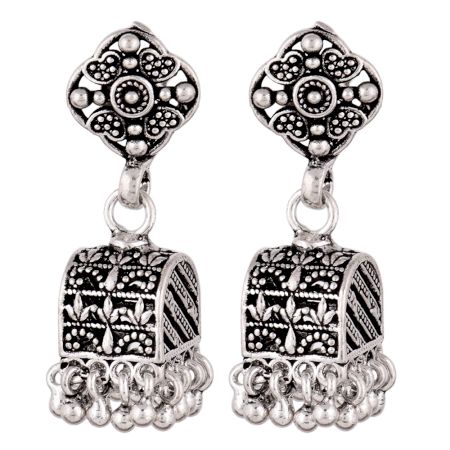 92.5 Silver Sterling Earrings  Ethnic Indian Floral Stud Jhumka Dangle Earrings
