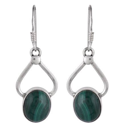 92.5 Sterling Silver Earrings Single Green Malachite Everyday Wear Earrings