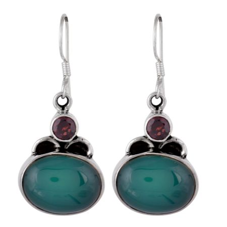 92.5 Sterling Silver Earrings Garnet And Green Onyx Gemstone Earrings