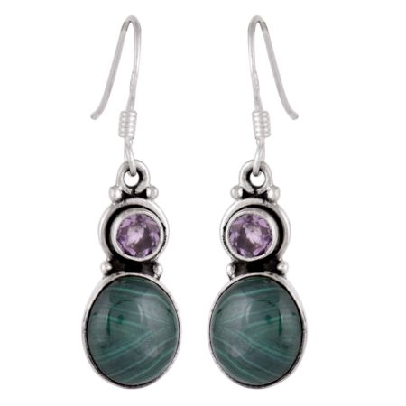 92.5 Sterling Silver Earings Tanzanite And  Malachite Earrings