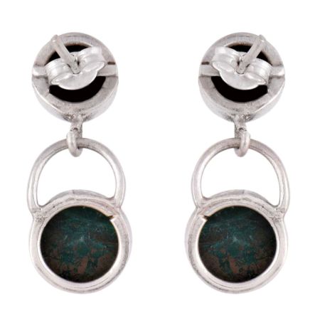 92.5 Sterling Silver Earings Twin Malachite Drop Fancy Earrings