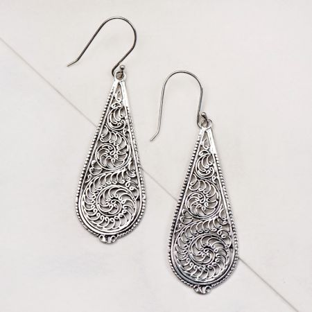 Long 92.5 Sterling Silver Filigree Earrings Bridal Wear
