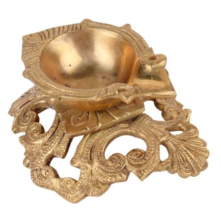 Brass oil Lamp Festival Diya On Raised Engraved Design
