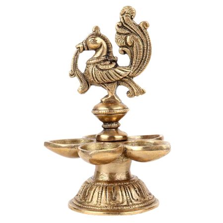 Brass Oil Lamp with Engraved Peacock Design