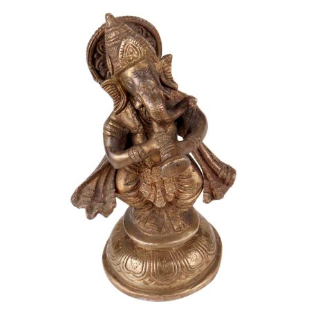 Standing Brass Ganesha Statue Playing Shahnai Decorative Showpiece