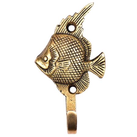 Small  Brass Fish Wall Coat Hook With Engraved Design