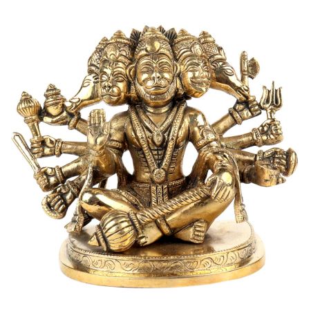 Handmade Panchmukhi Sitting Brass Hanuman Statue
