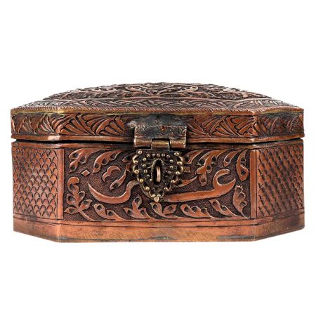 Copper Eight Sided Storage Box With Arabic Inscription