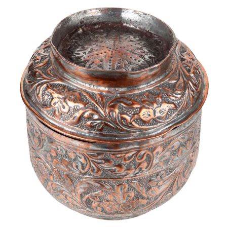 Handmade Broad Copper Canister Repousse Storage Box With Lid