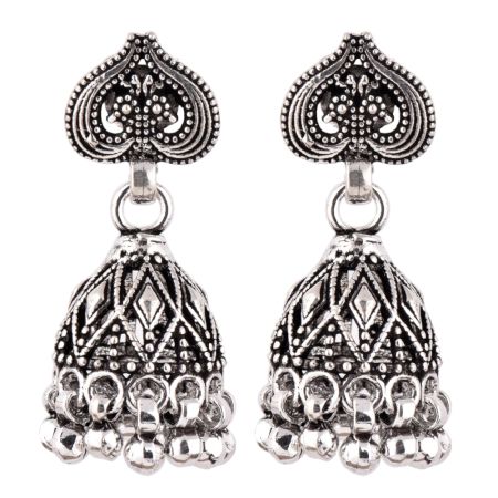 92.5 Sterling Silver Earrings Intricate Leaf Tribal Bell Dangle jhumkis