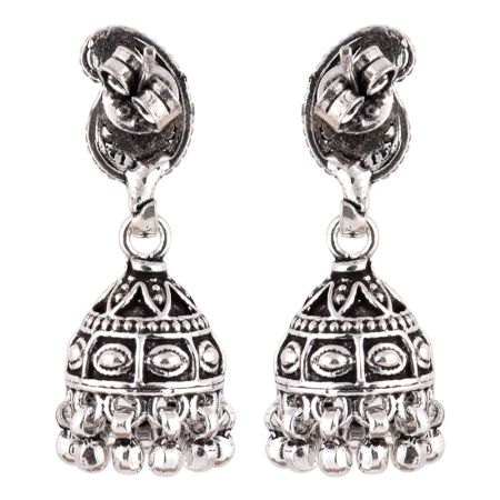 92.5 Sterling Silver Earrings Tribal Engraved Paisley Jhumkis