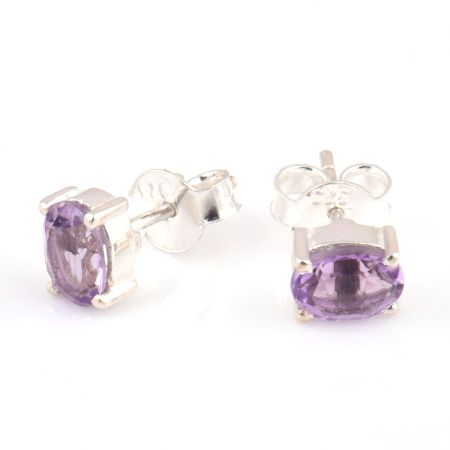 92.5 Sterling Silver Earrings Semi Precious Amethyst Gemstone Stud Earrings