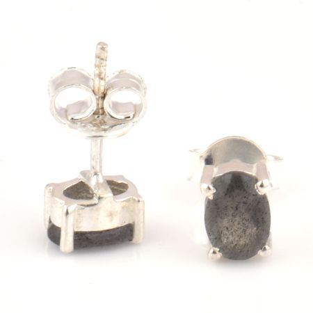 92.5 Sterling Silver Earrings Semi Precious  Cloudy Quartz Gemstone Stud Earrings